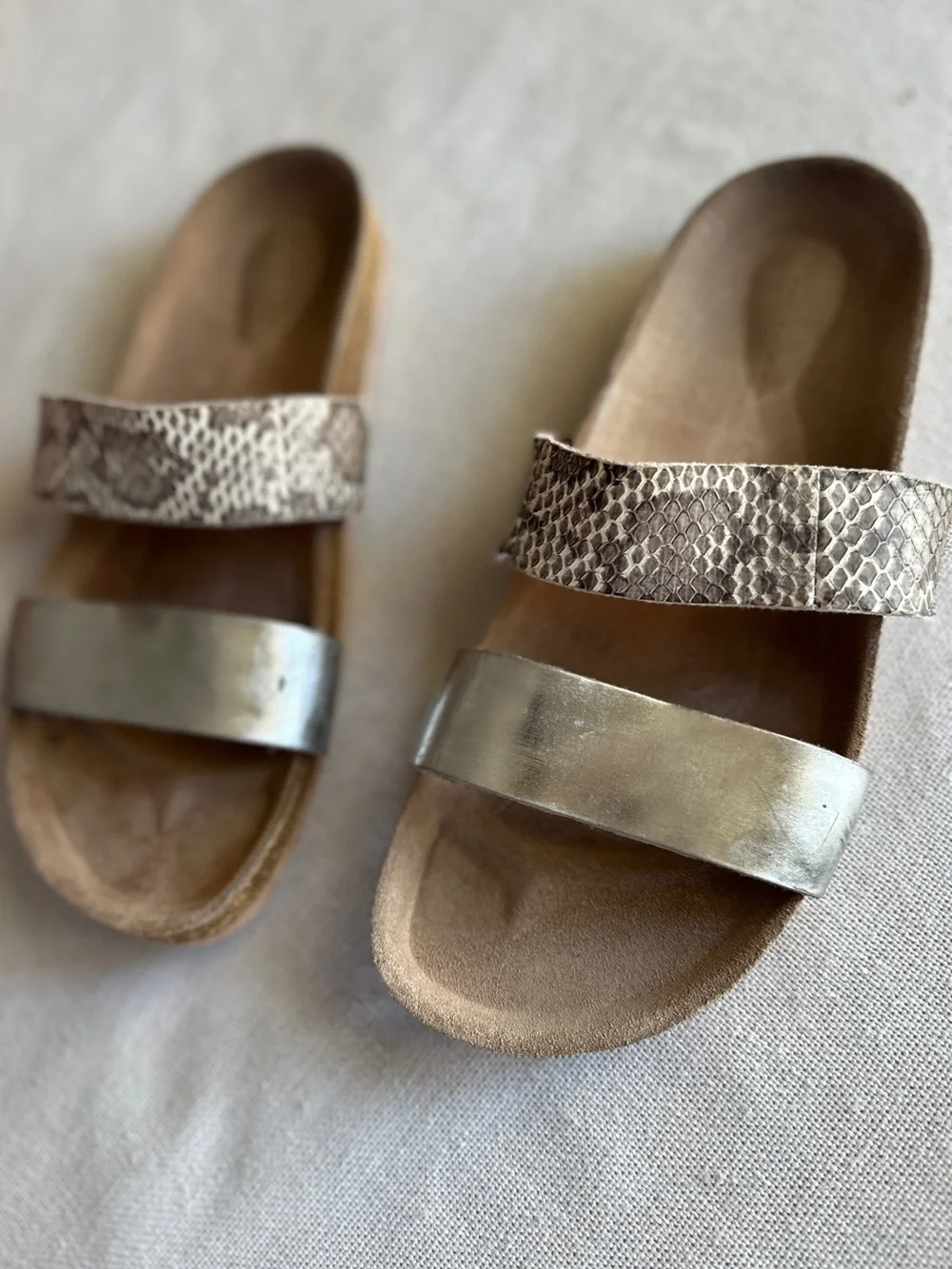Loeffler Randall Paz Two-Strap Snakeskin & Metallic Slide Sandals | 8